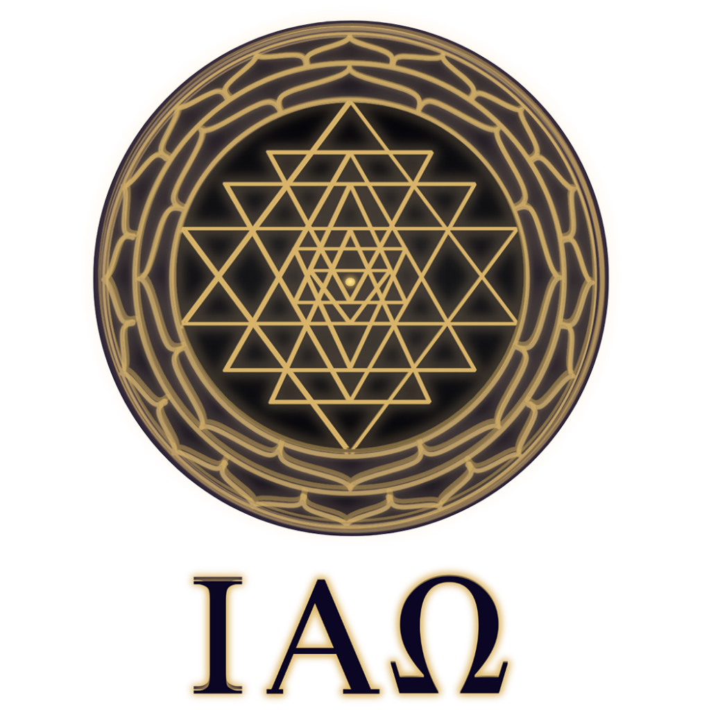 Geometric emblem featuring concentric triangular patterns within a circular design, highlighted against a bright yellow background. Symbolizes harmony and balance.