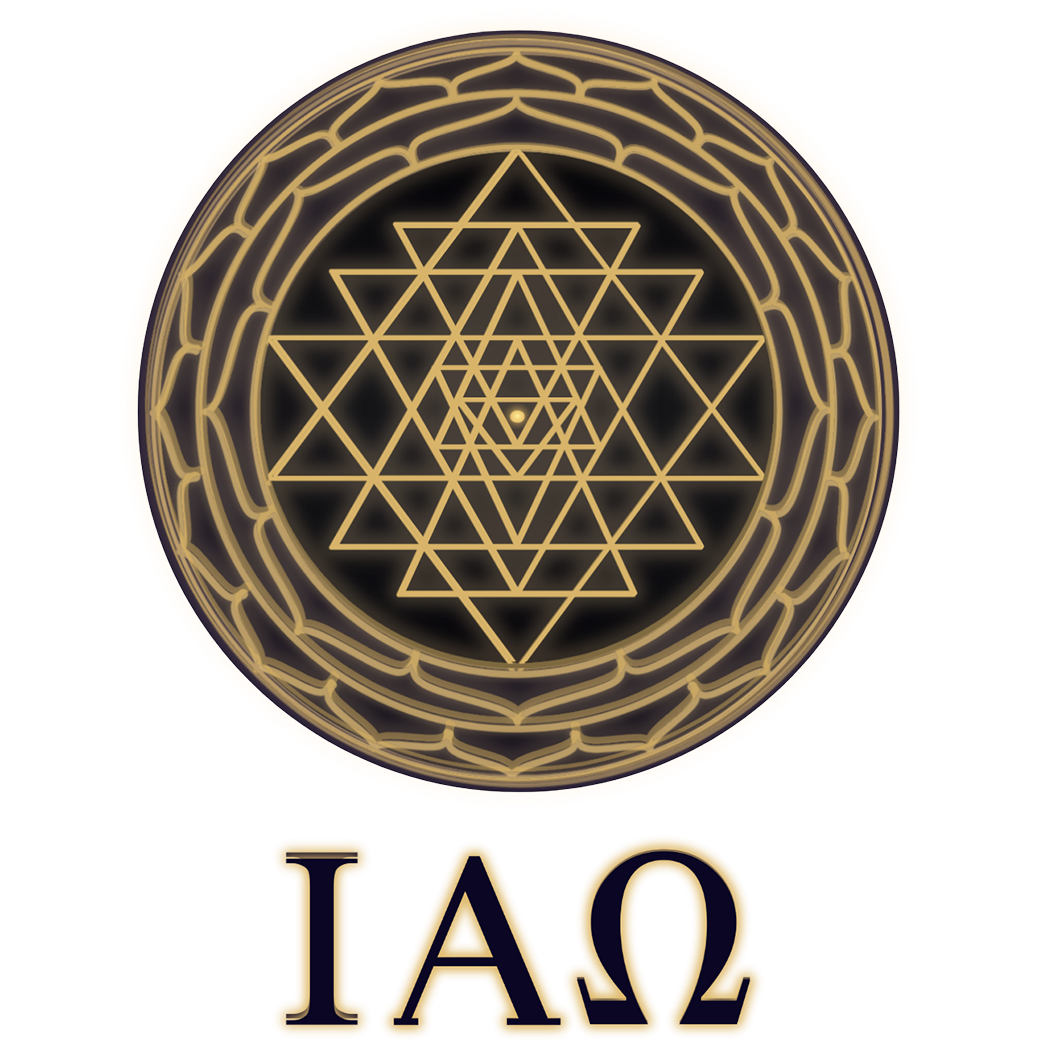 Geometric emblem featuring concentric triangular patterns within a circular design, highlighted against a bright yellow background. Symbolizes harmony and balance.