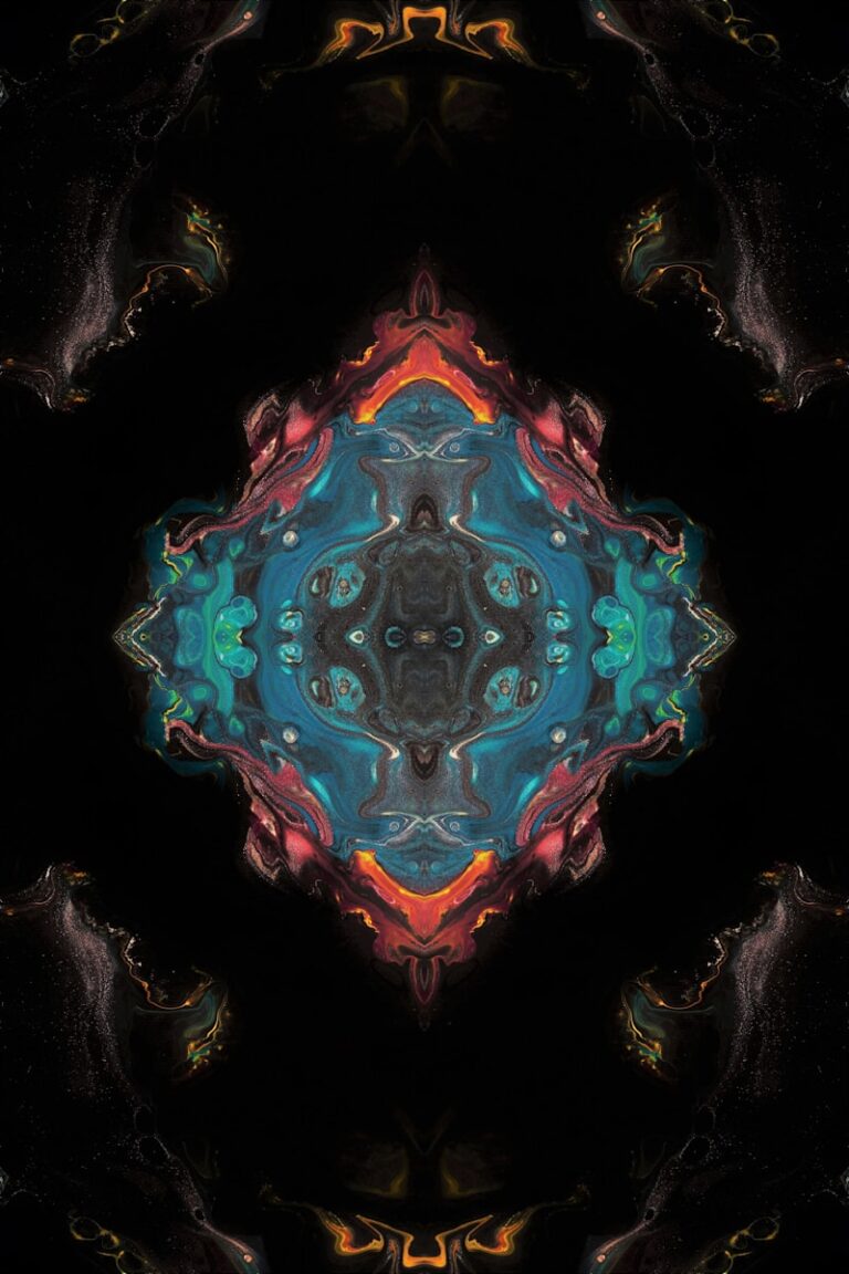 an abstract image of a blue and red flower