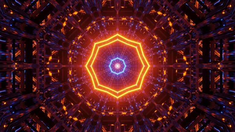 A cosmic background with blue and orange laser lights patterns - perfect for a digital wallpaper